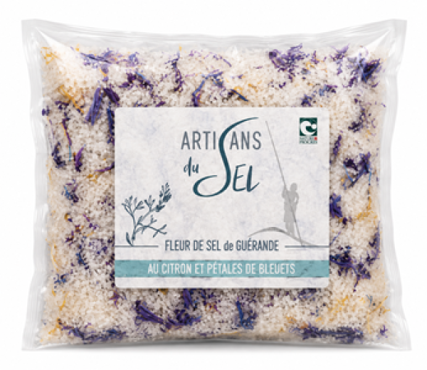 Glas Fleur de Sel mit Zitrone und Blaubeerblättern von Artisan du Sel
